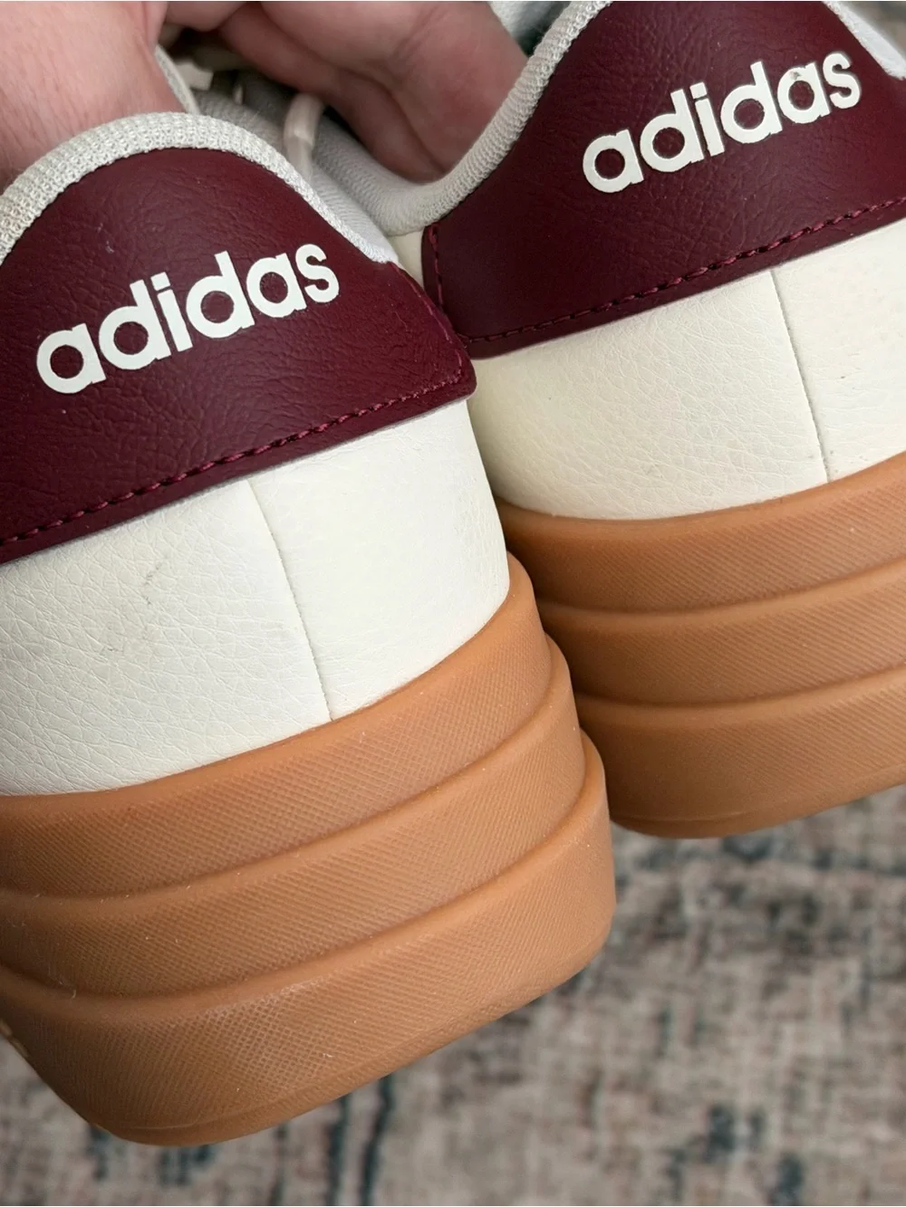 Adidas Womens Vl Court Bold Sneaker Cream & Burgundy Platform Sneakers